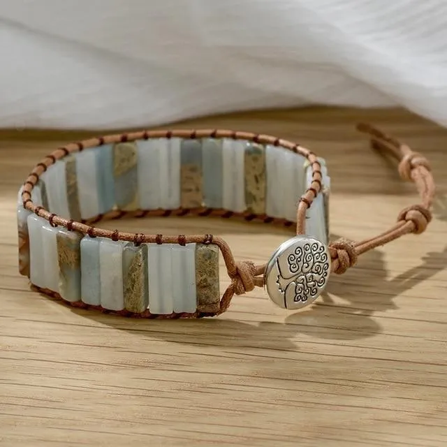 7 Chakra Natural Stone Leather Wrap Bracelets Spiritual Bracelets