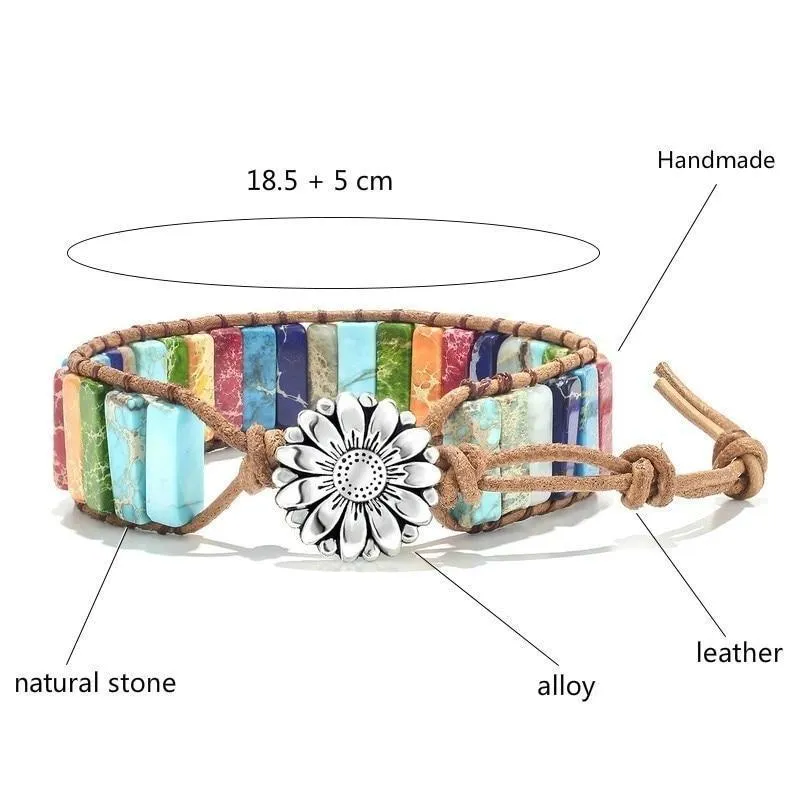 7 Chakra Natural Stone Leather Wrap Bracelets Spiritual Bracelets
