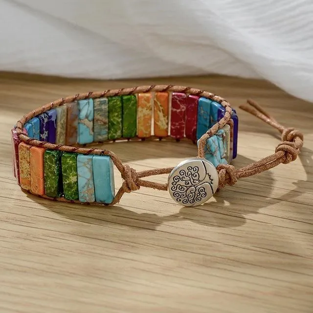 7 Chakra Natural Stone Leather Wrap Bracelets Spiritual Bracelets