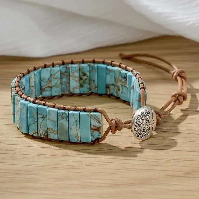 7 Chakra Natural Stone Leather Wrap Bracelets Spiritual Bracelets