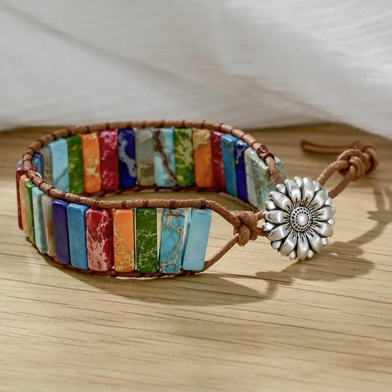 7 Chakra Natural Stone Leather Wrap Bracelets Spiritual Bracelets