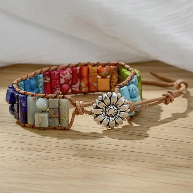 7 Chakra Natural Stone Leather Wrap Bracelets Spiritual Bracelets