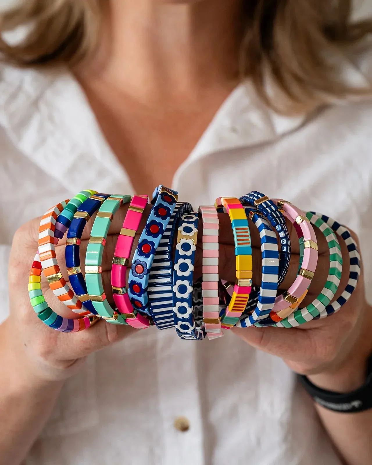 Enamel Bracelet Blue & White Stripe