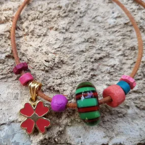 One of a Kind Bracelet handmade lampwork Goldfilled Charm on a leather cord