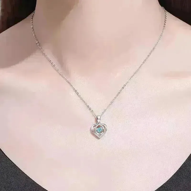 S925 Beating Heart-shaped Necklace Women Luxury Love Rhinestones Necklace Jewelry Gift For Valentine's Day