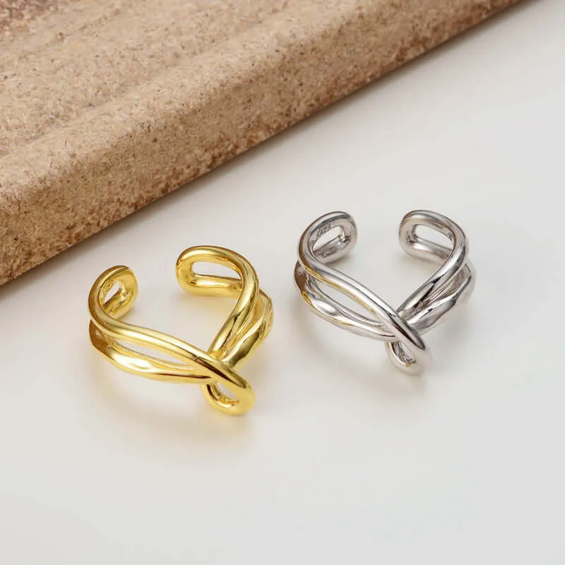 Silver Multi-Layered Twisted Irregular Lines Band Ring